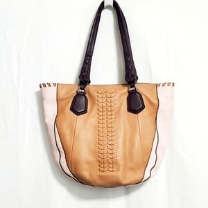 OrYANY Lyssie Large Tri Colorblock Pebbled Leather Tote Bag